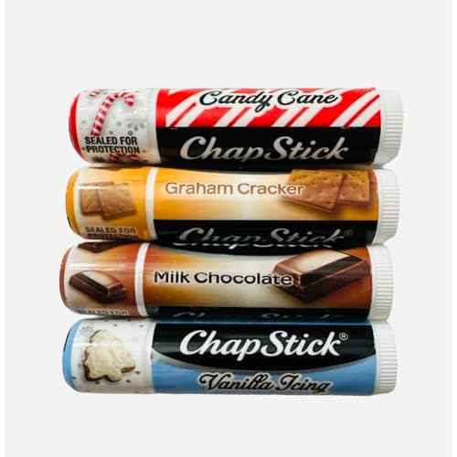 Chapstick GingerBread, Holiday Graham Cracker, Candy Cane, Vanilla Icing and Milk Chocolate Lip Balm - 4ct