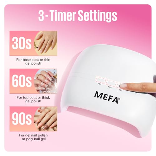 MEFA 72W Portable U V Nail Lamp, U V Light for Gel Nail with 3 Timers, Dryer for Gel Polish Fast Curing, 21pcs Lamp Beads LED Professional UV Light for Home Salon Art Tools