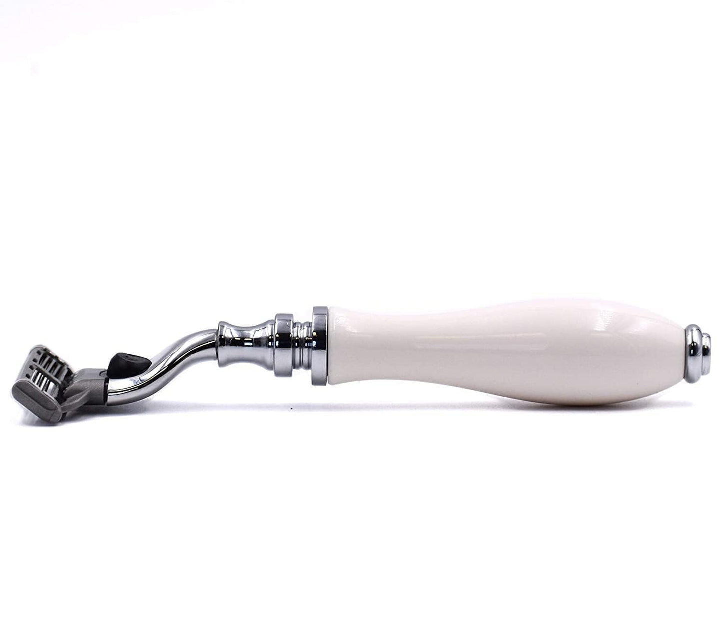 Parker – Deluxe Mach 3 Razor with Triple Blades for Close Shave – Premium White Resin Handle with Chrome Trim