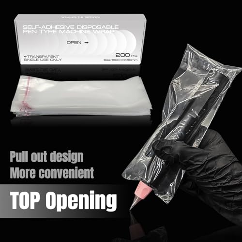 200Pcs PMU Pen Machine Covers Sleeves Tattoo Machine Protect Film Bag Disposable for Tattoo Cartridge Machine Gun Grips, Derma pen Microneedling (Clear)