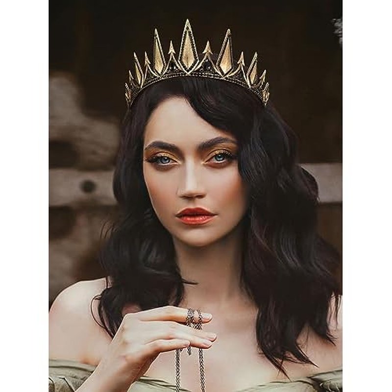 SWEETV Gothic Crowns for Women, Queen Crown Tiara, Witch Crown Headband Cos-play Hair Accessories for Costume Halloween Prom Party