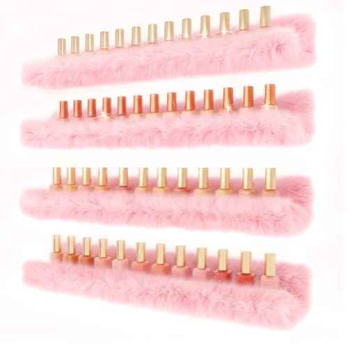 Care&More YJ 15 Inch Nail Polish Shelves, 4-Pack Fuzzy Display Nail Polish Rack for Storing Nail Bottles, Sunglasses, Essential Oils, Plush Soft Pink