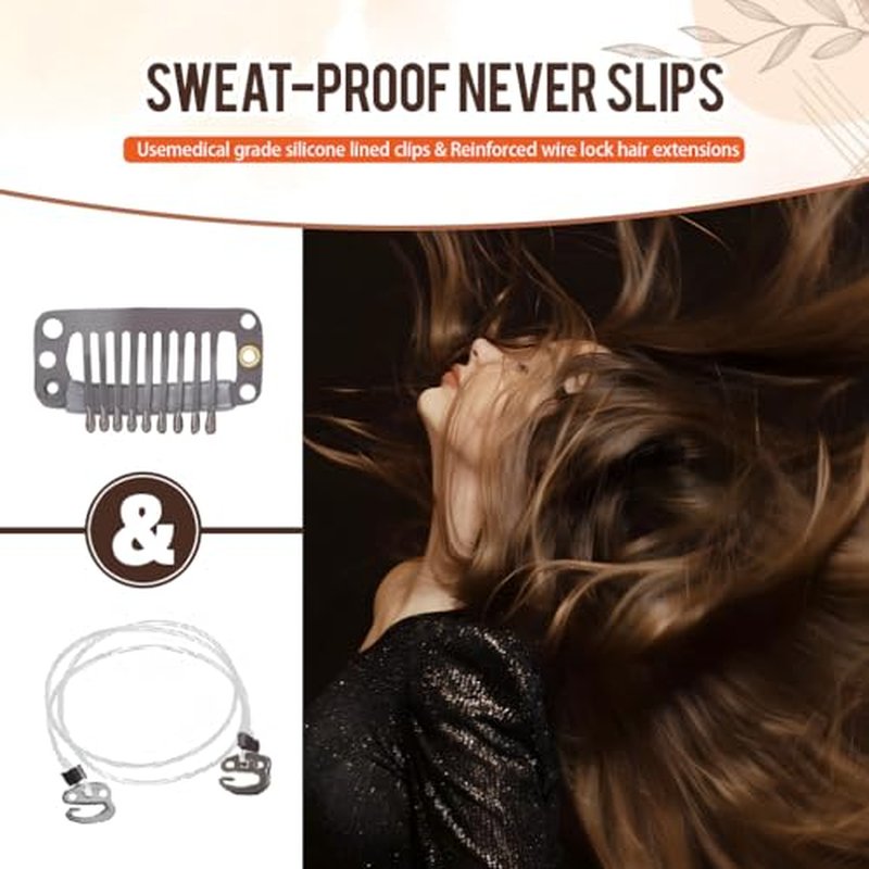 Invisible Wire Hair Extensions Real Human Hair - 22 Inch 95G Jet Black Transparent Fish Line Clip-Ins Hair Piece, 100% Remy Human Hair Extensions for Women