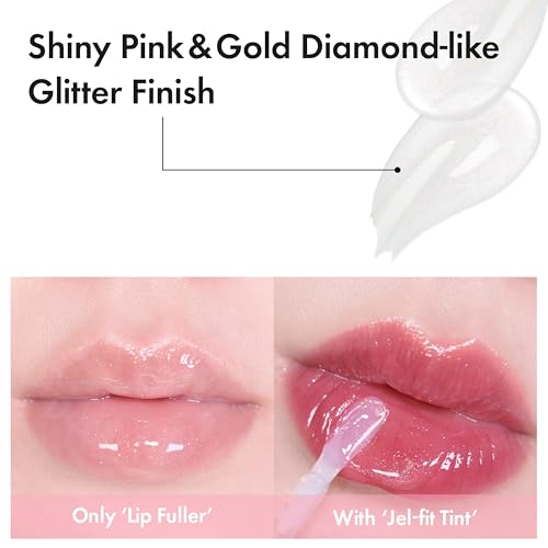 Amuse SEOUL Lip Fuller | Pink Diamond Lip Plumper, Gold Glitter, Lip Gloss, Glossy Melting Lip, Moisturizing, Shine, Korean Make-up, Glass Texture, Vegan