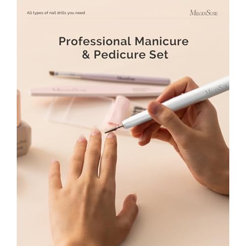 MelodySusie Manicure Cordless Nail Drill PM170F White, 30,000RPM Ultra Fine Portable Electric Nail File, Low Noise & Low Vibration, Coreless Motor with Bits & Ultra Fine Sanding Bands for Beginners