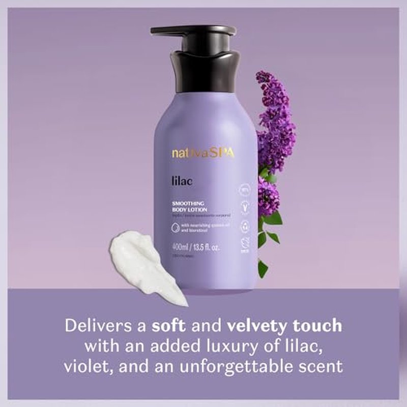 Nativa SPA by O Botic?rio, Lilac Smoothing Body Lotion with Nourishing Quinoa Oil + BioRetinol, Fragranced Skin Moisturizer, 13.5 Ounce