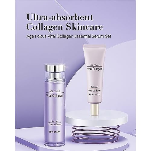 ISA KNOX AGE FOCUS VITAL COLLAGEN Essential Serum (2.4fl oz) - Korean Skin Care, Ampoule by LG Beauty. Hydrolyzed Collagen, Vitamins C, B12 & E