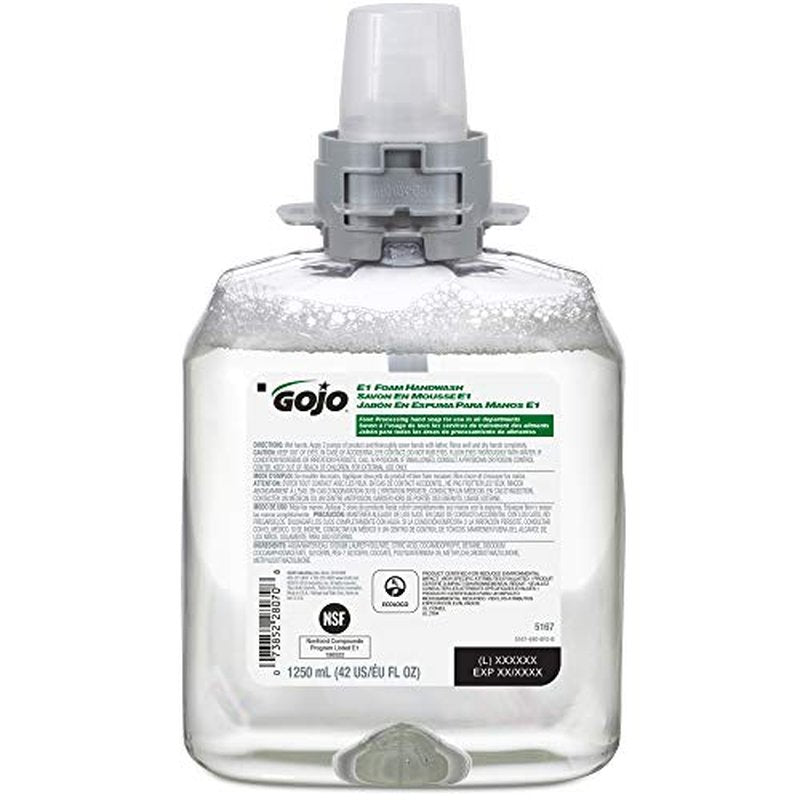 GOJO E1 Foam Handwash, Fragrance Free, 1250 mL Handwash Refill FMX-12 Push-Style Hand Soap Dispenser (Pack of 4) - 5167-04
