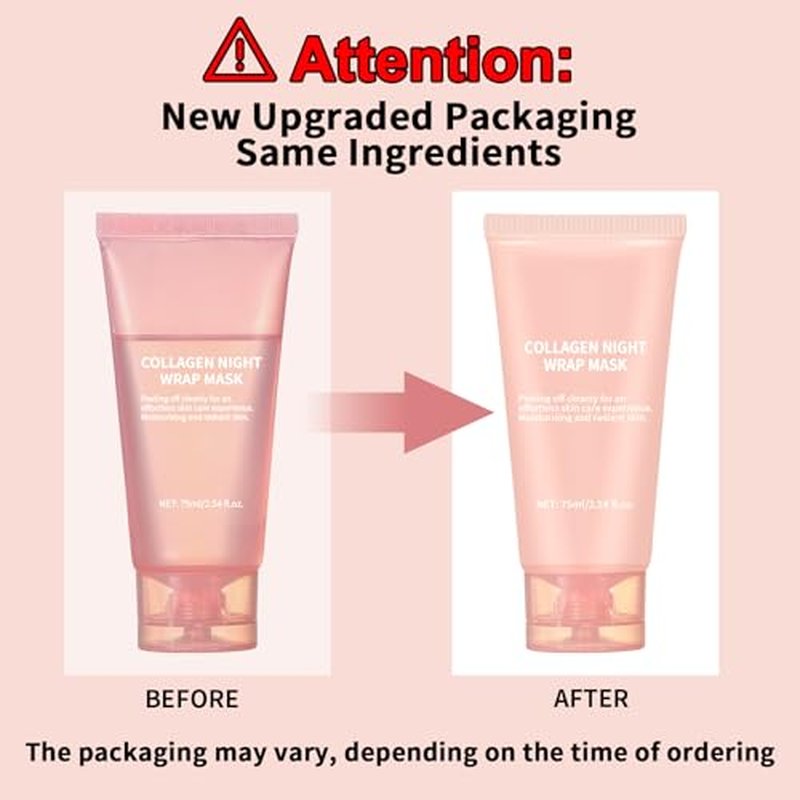 Collagen Night Wrapping Mask Peel-Off Overnight Collagen Face Mask - Deeply Hydrates & Firming & Glowy - Reduce Sagging & Wrinkle For Glowing Skin 2.54 fl.oz with Mask Applicator