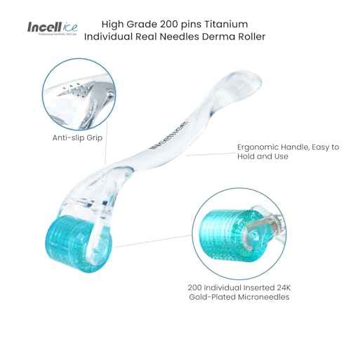 Derma Roller, Microneedling Roller with 200 Real Individual Titanium Needles, Professional Microneedle Roller for Men and Women Home Use - Pale Blue