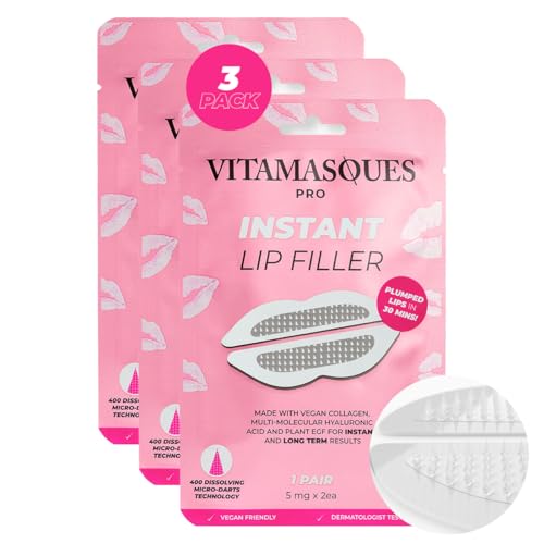 Instant Lip Filler Mask for Plumped Lips in 30 Mins with Vegan Collagen & Hyaluronic Acid - 3 Pack Korean Lip Mask Patches with 400 Dissolving Micro-Darts Tech for Instant & Long-Lasting Results
