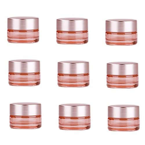 10 Packs 5g/5ml Empty Sample Jars Pink Glass Cosmetic Jar Pot Bottles with Rose Gold Lids Cosmetic Container Refillable Eye Cream Jar Pot Vials for Makeup Lotion Face Eyeshadow Lip Balms
