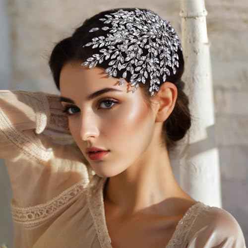HONGMEI Bridal Rhinestone Headpiece for Wedding£¬Leaf Crystal Hair Pieces Bride Side Headpieces Wedding Hair Accessories for Women(Silver)
