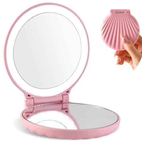 Compact Makeup Mirror with Lights - 3.5" Portable, 2-Sided, Lightweight & Shatterproof, Folding Magnifying Mirror 2X/10X, for Women
