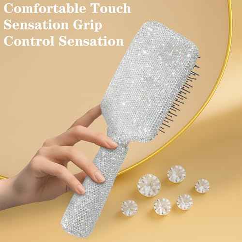 Curly Hair Brush, Luxury Rhinestone Detangling Brush, Stylish Bling Paddle Brushes for Women's All Hair Types