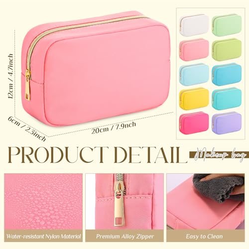 Sweetude 10 Pieces Nylon Makeup Bag Cosmetic Bags for Women Reusable Makeup Organizer Bag Cosmetic Travel Bag Big Capacity Toiletry Travel Organizer with Zipper (Macaron Color)