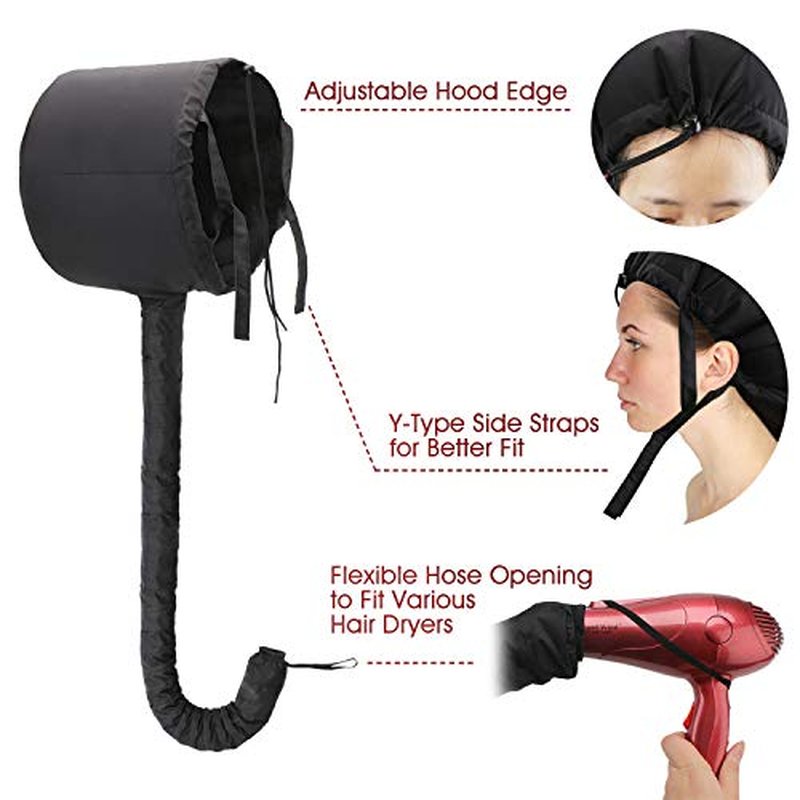 Bonnet Hooded Hair Dryer Attachment, Larger Adjustable Deep Conditioning Cap for Fast Hair Drying with Elastic Band for Fixing Free, Hair Curling Nursing Oil Treat-Ment SPA Steamer Cap