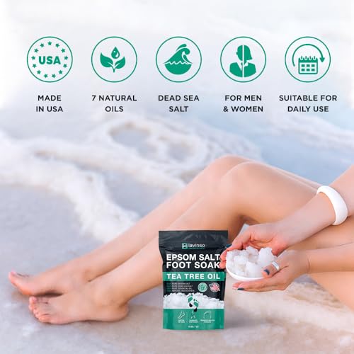Tea Tree Oil Foot Soak with Epsom Salt - Made in USA - for Toenail Health, Athletes Foot, Stubborn Foot Odor, Softens Calluses & Soothes Sore Tired Feet - 1 LB