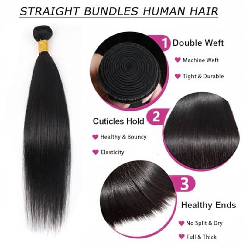 Straight Human Hair Bundles 12 14 16 18 Inch 4 Bundles Human Hair 100% Unprocessed Brazilian Virgin Hair Bundles Weave Human Hair Extensions For Women