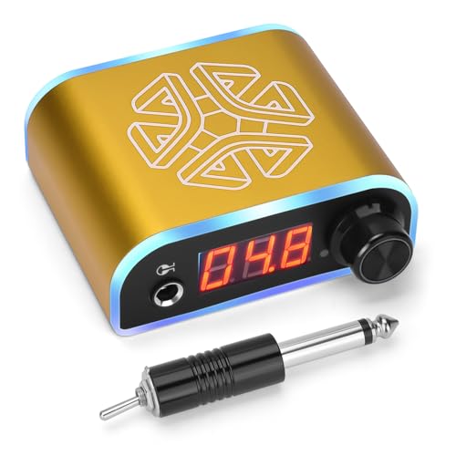 ATOMUS Tattoo Power Supply with Wireless Tattoo Pedal Colorful Light Power Cable for Tattoo Machine Pen Liner and Shader (Gold)