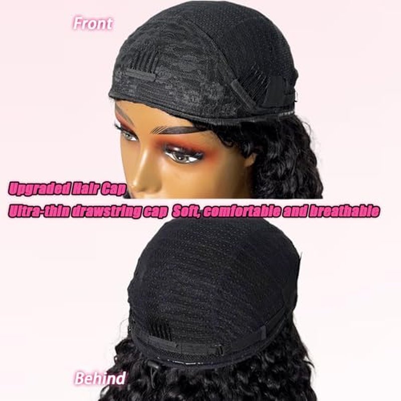 SENSAIRUITE Deep Wave Half Wig Human Hair Curly Half Wigs for Women - Upgrade Drawstring 3 in 1 Seamless Flip Over Glueless Wig 20-inch Natural Black