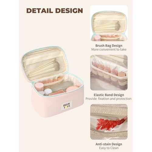 Travel Makeup Bag Cute Cosmetic Bag for Women Large Capacity Makeup Case Organizer Bag Toiletry Bag Portable Waterproof Make Up Bags with Handle and Divider, Pink