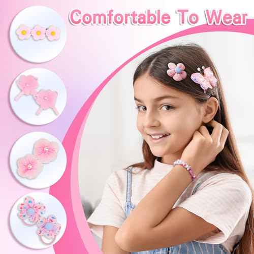26pcs Hairpins and Hair Bands for Kids Toddler, Butterfly Hair Clips for Teen Girls Kids, Trendy Hairpin for Childs, Hair Clip for Toddlers, Birthday Gift for 4 5 6 7 8 Year Old Girl Hairclips (Pink)
