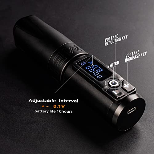 Ambition Trident Wireless Tattoo Machine - Rotary Tattoo Cartridge Machine Battery Pen with 2400mAh Power Coreless Motor Digital LED Display for Professionals and Beginners Tattoo Artist