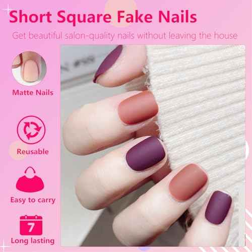 AddFavor 576pcs Short Press on Nails Full Cover Matte Fake Nails Solid Colors Acrylic Artificial False Nail Tips for Women Girls Nail Art Manicure