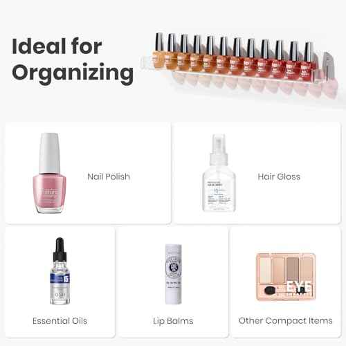 NIUBEE 24 Inches Nail Polish Rack Wall Mounted Shelf with Removable Anti-Slip End Inserts, Clear Acrylic Nail Polish Organizer Display 150 Bottles