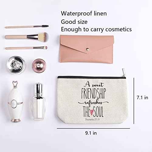 Friendship Gifts for Women, Christian Gifts for Women Friends, Secret Sister Gift for Best Friend Birthday Valentines Day Makeup Bag Cosmetic Bag