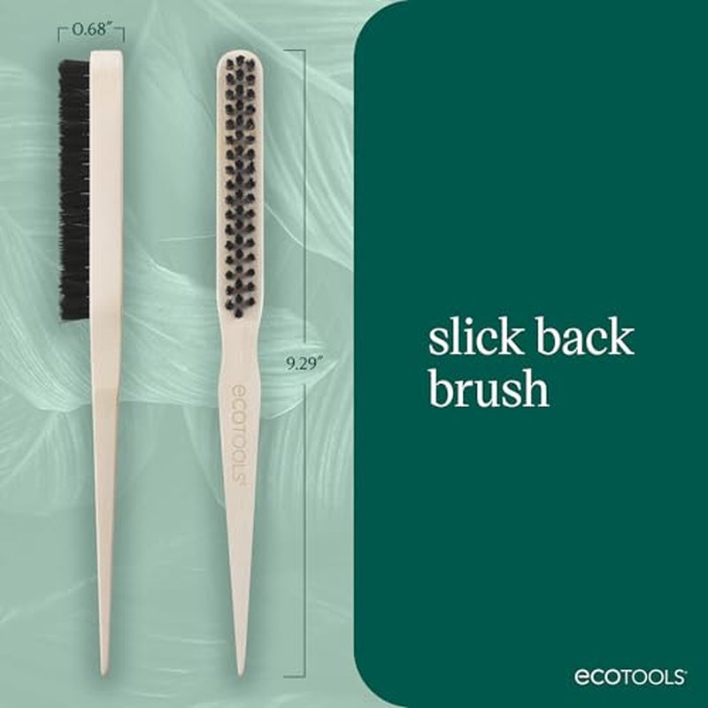 EcoTools Slick Back Hairbrush, Small Brush For The Perfect Ponytail Or Bun, Tease, Smooth, & Style Hair, Tame Frizz & Flyaways, Renewable Bamboo Handle & Vegan Boar Bristles, Cruelty-Free, 1 Count