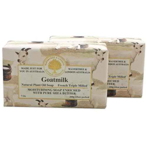 Wavertree & London Natural Goat Milk Soap Bars (2 Bars) ? 7oz Individually Wrapped, French Triple Milled Moisturizing Bath Bar Soap Enriched with Shea Butter, Chemical-Free Sensitive Skin Bar Soap