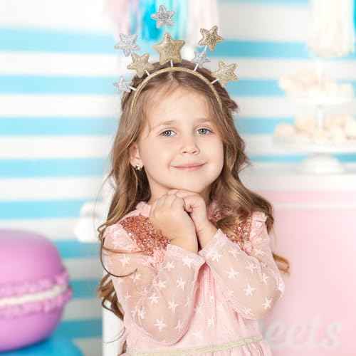 Star Headband, 2 Pieces Hairband with Gold and Silver Star Hair Hoops, Hair Accessories for Party Festival Holiday Birthday Kids Adults, One Size