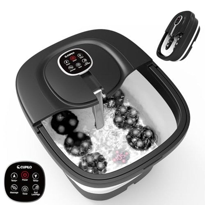 Foot Spa Bath Massager, Foot Bath with Circulation Heat, Motorized Shiatsu Massage Balls, Pedicure Soaking Tub with Waves, Remote, Handle, Feet Relief, Gifts