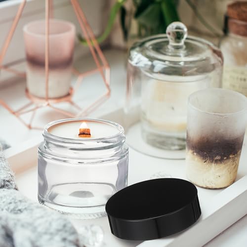 50 Pcs 2 oz Clear Glass Jars with Black Lids Leakproof Round Airtight Jars Empty Cosmetic Jars with Inner Liners Lid for Candle Making Storing Lotions Spice Powder Liquid Sample Makeup (Black,clear)