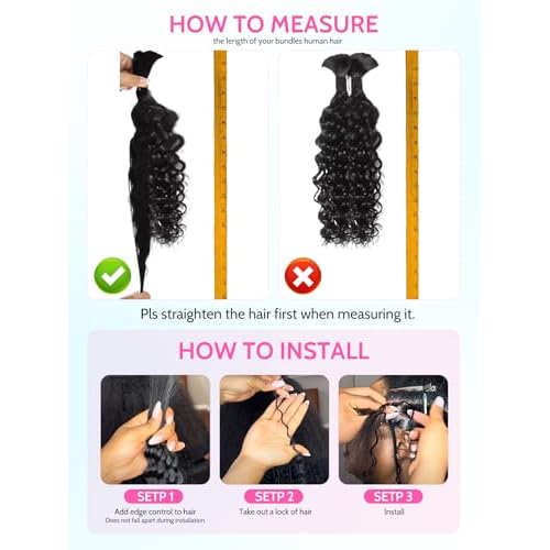 100% Human Hair Bundles for Boho Braids 2pcs/110g Unprocessed Virgin Hair Set Natural Smooth Tangle-Free, Perfect Human Hair Boho for Women to Boost Beauty Ideal (Natural black-Deep, 20")