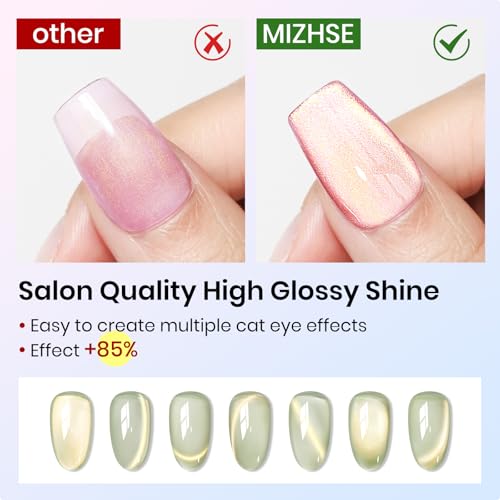 MIZHSE Cat Eye Gel Nail Polish Set, 6 Colors Dawn Ceramic Magnetic Gel Polish with Magnet Stick, Trendy Salon French Nail Polish Kit DIY at Home Gift Set for Women
