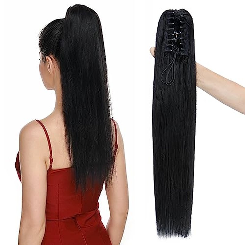 MY-LADY Ponytail Extension Human Hair Claw Clip in Ponytail Hair Extension Long Straight Pony Tail Hair Extensions Real Human Hair for Women Jet Black 18 Inch 115g