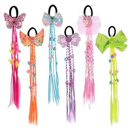6 Pcs Colored Hair Extensions for Kids, Hair Braided Ponytail for Girls, Little Girl Hair Clips Accessories for Ponytails Princess Dress Up