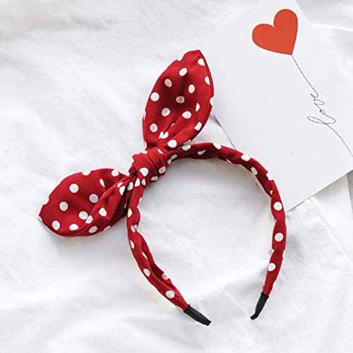 Huachi Bow Headbands for Girls Women Red Polka Dot Headwrap Cute Turban Hair Hoop Knotted with Bunny Ears Vintage Hair Accessories