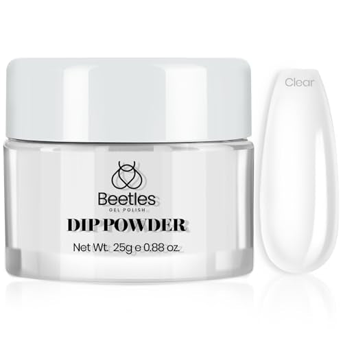 Beetles Dip Powder Clear Color, Transparent Nail Dipping Powder Crystal Clear French Nail Art Basic Starter No Nail Lamp Needed Manicure Salon DIY at Home for Women