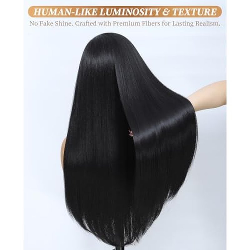 Latasha 13x6 Synthetic Lace Front Wig for Black Women Straight HD Lace Frontal Wigs Pre Plucked Wear and Go Glueless Wigs for White Women 28 inch Long Black Wig (Off Black 1B)