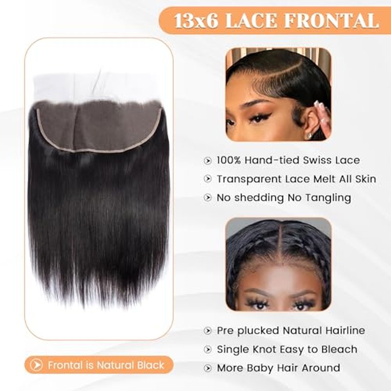 HD Lace Frontal 13x6 Transparent Lace Ear to Ear 20 Inch Straight Frontal Human Hair 100% Unprocessed Virgin Lace Closure Human Hair Pre Plucked with Baby Hair 150% Density