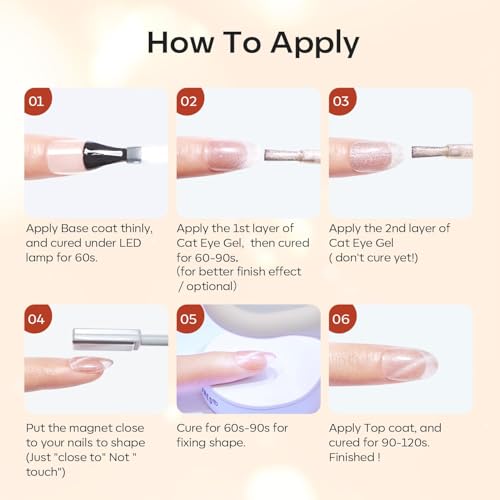 modelones Cat Eye Fall Gel Nail Polish Set 6 Colors Yellow Gold Orange Brown Nude Glitter 9D Cat Eye Gel Polish Halloween Maple Gel Polish with Magnet Soak Off Led Nail Art DIY Salon Gifts For Women