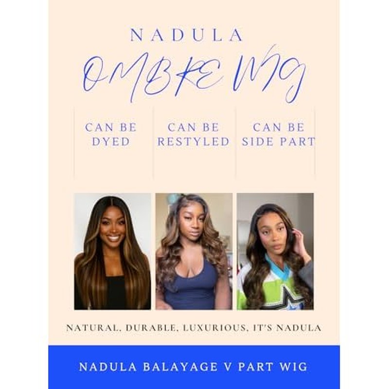 Nadula Balayage Ombre V Part Yaki Wavy Drawstring Wigs Human Hair No Leave Out Upgrade U Part Wig,Glueless Highlight V-part Wavy Wig with Flip Out Bangs Ready to Go Vpart Wig 150% Density 16inch