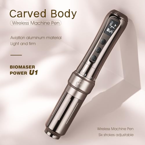 BIOMASER U1 Tattoo Gun,Wireless PMU Tattoo Machine Eyebrows & Lips, Professional Permanent Makeup Machine Rotary Tattoo Pen, Scalp Micropigmentation(Coffee)