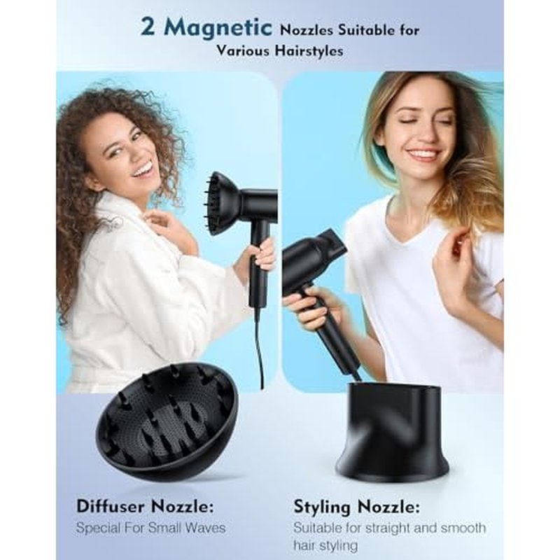 Hair Dryer, 160000 RPM High Speed 200 Million Ionic Blow Dryer, Professional Hair Blow Dryer with Diffuser and Nozzle for Home, Travel & Salon Use, 120V