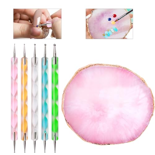 Nail Art Tools 22-piece Set, Resin Nail Art Palette, 2-way Acrylic Silicone Engraving Pen Dotting Pen Tools Nail Art Kit for Nail Art DIY Home Salon Makeup Display Board, pink