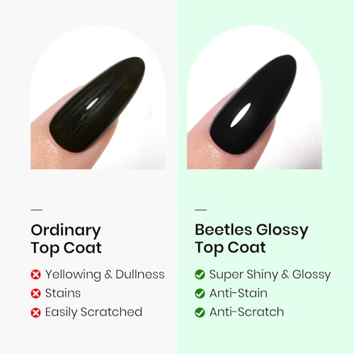 Beetles 2Pcs 15ml Gel Base and Top Coat Set - Upgrade No Wipe Extra Glossy Top Coat Finish for Gel Nail Polish, Soak Off UV/LED Lamp Needed, Essentials for Long-Lasting Manicure Halloween Kit
